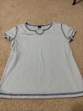 Old Navy Light Blue Ribbed Short-Sleeve Tee with Navy Contrast Stitching